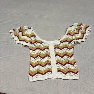 Blu Pepper Crochet Top Small Boho Cropped Multicolor y2k Baby Doll Knit Shirt